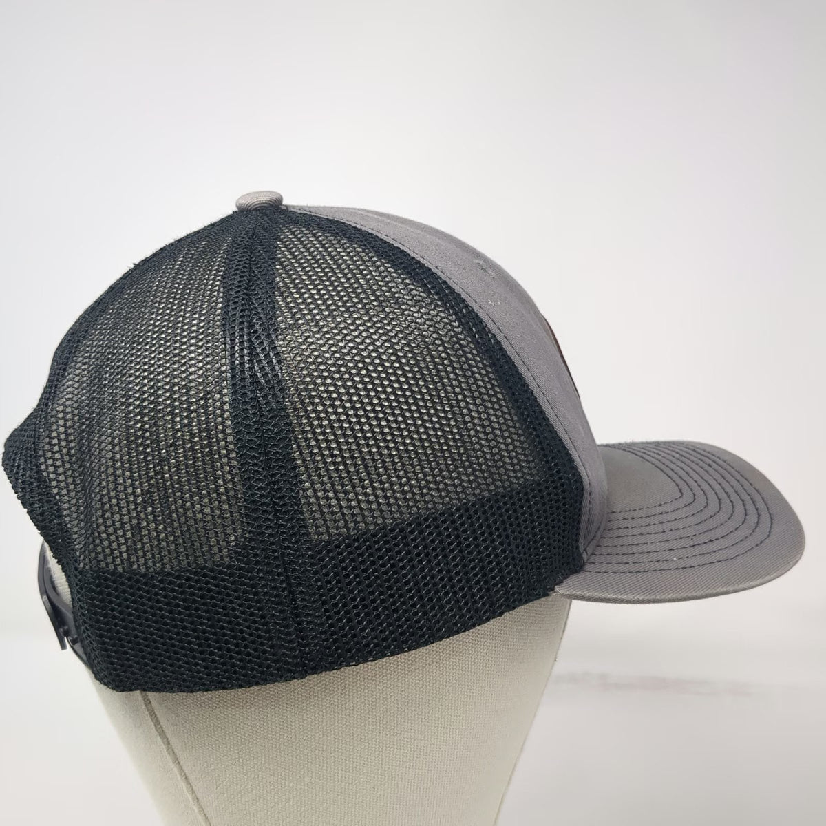 Outdoor Cap Trucker Hat Gray Black One Size Leather Patch Mesh Back Snapback