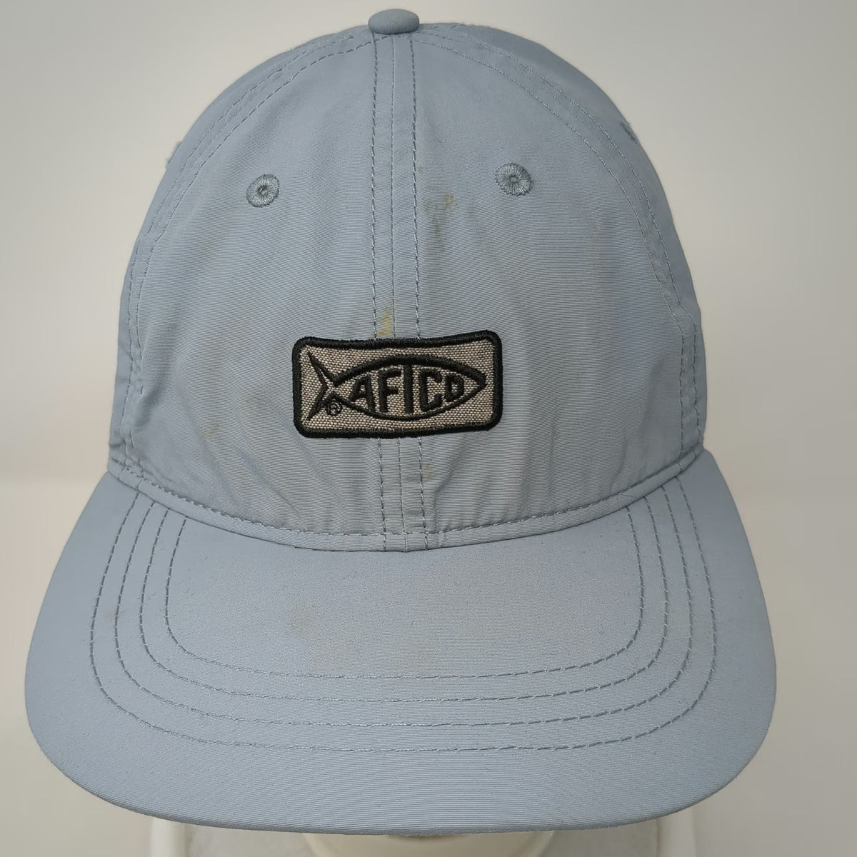 AFTCO Baseball Cap Blue One Size Strapback Nylon Fishing Hat Fish Logo Patch