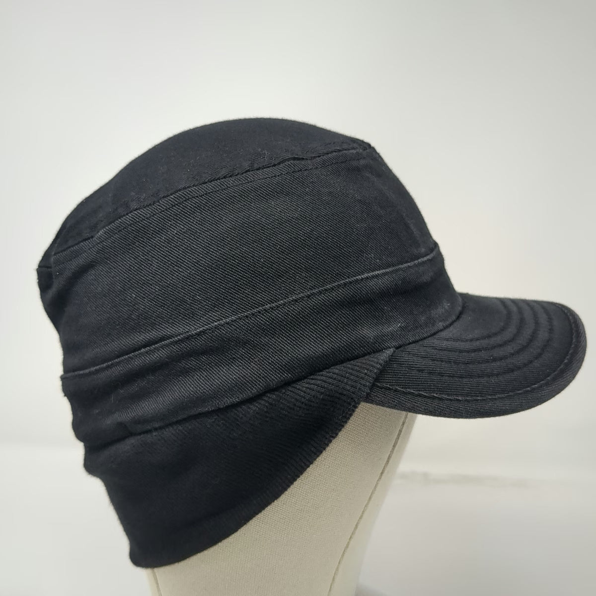 Quiksilver Army Cap Black One Size Hat Side Logo Patch Flat Brim Cotton Twill