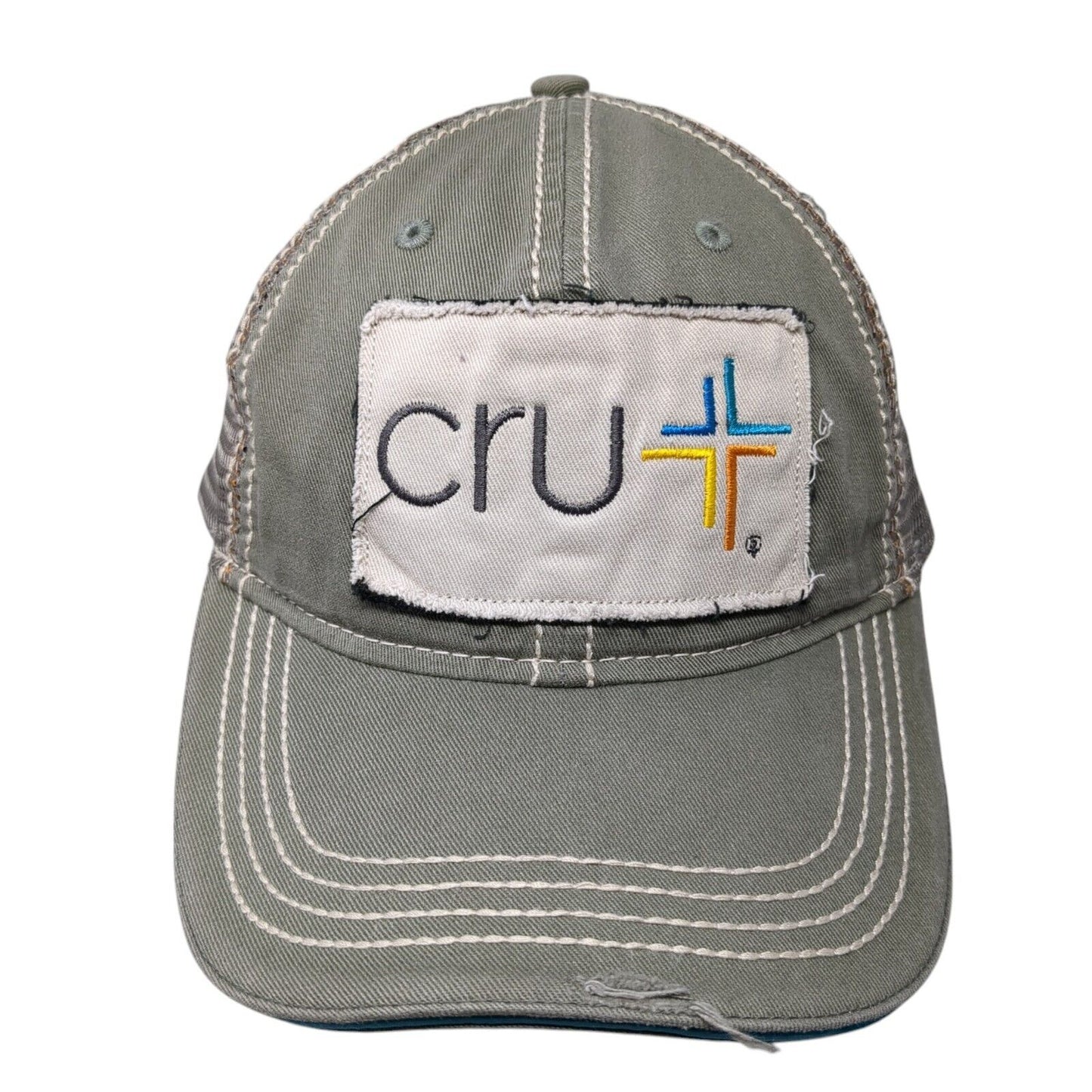 Cru Since 1951 Strapback Trucker Hat Gray OS Adjustable Mesh Back Distressed