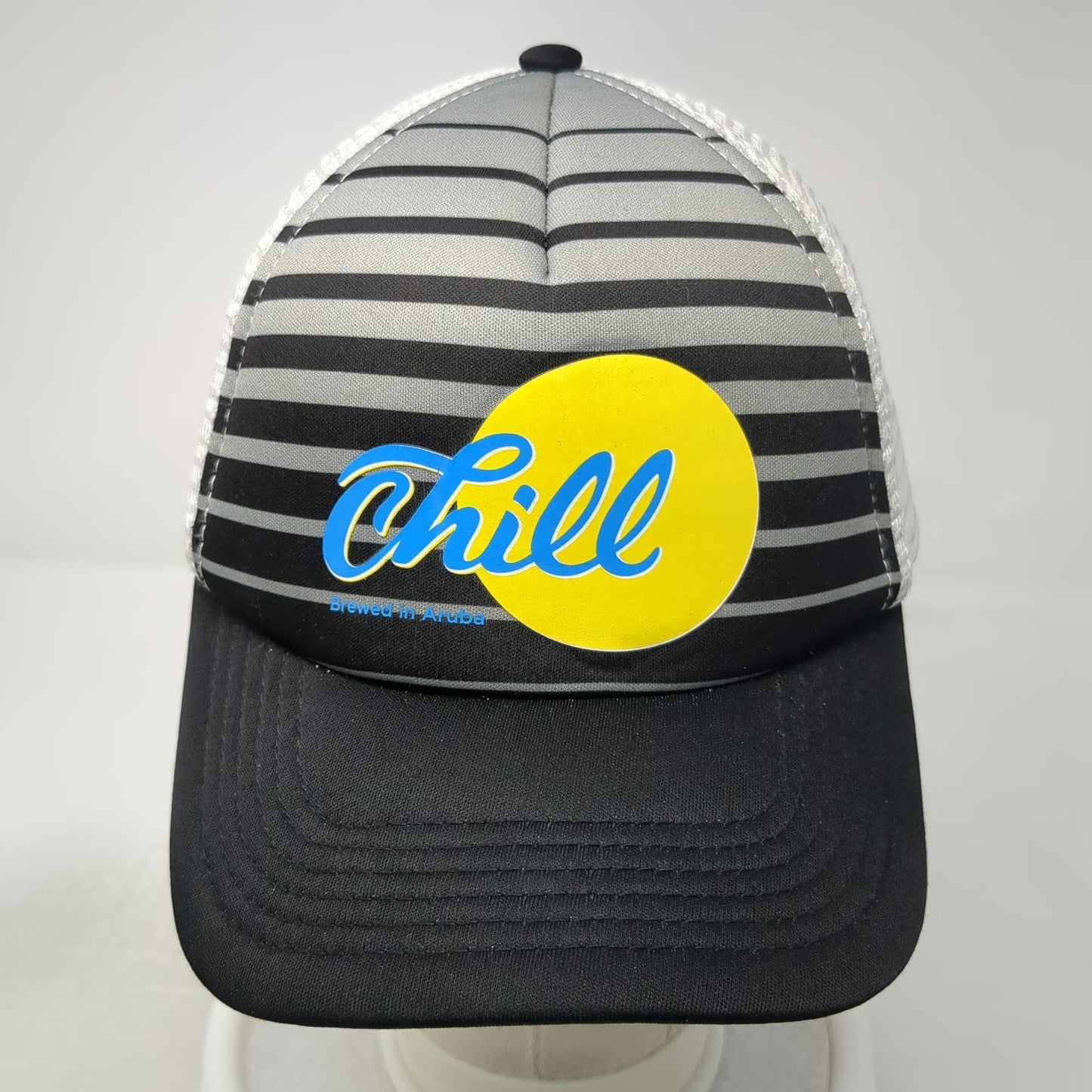 Black Gray White Trucker Hat One Size Brewed in Aruba Chill Beer Mesh Snapback