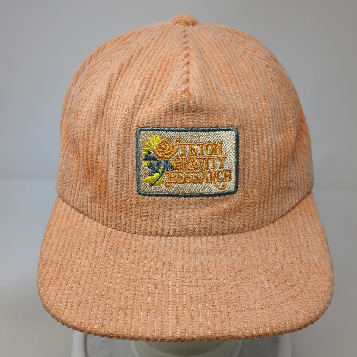 Teton Gravity Research Hat 5 Panel Orange One Size Corduroy Snapback Patch