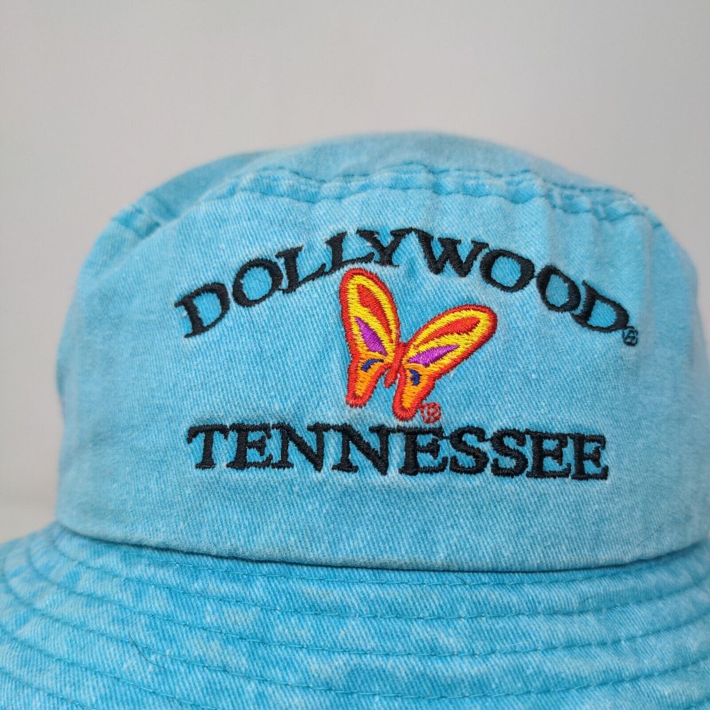 Dollywood Women's Bucket Hat Blue Size Adult Embroidered Butterfly Logo