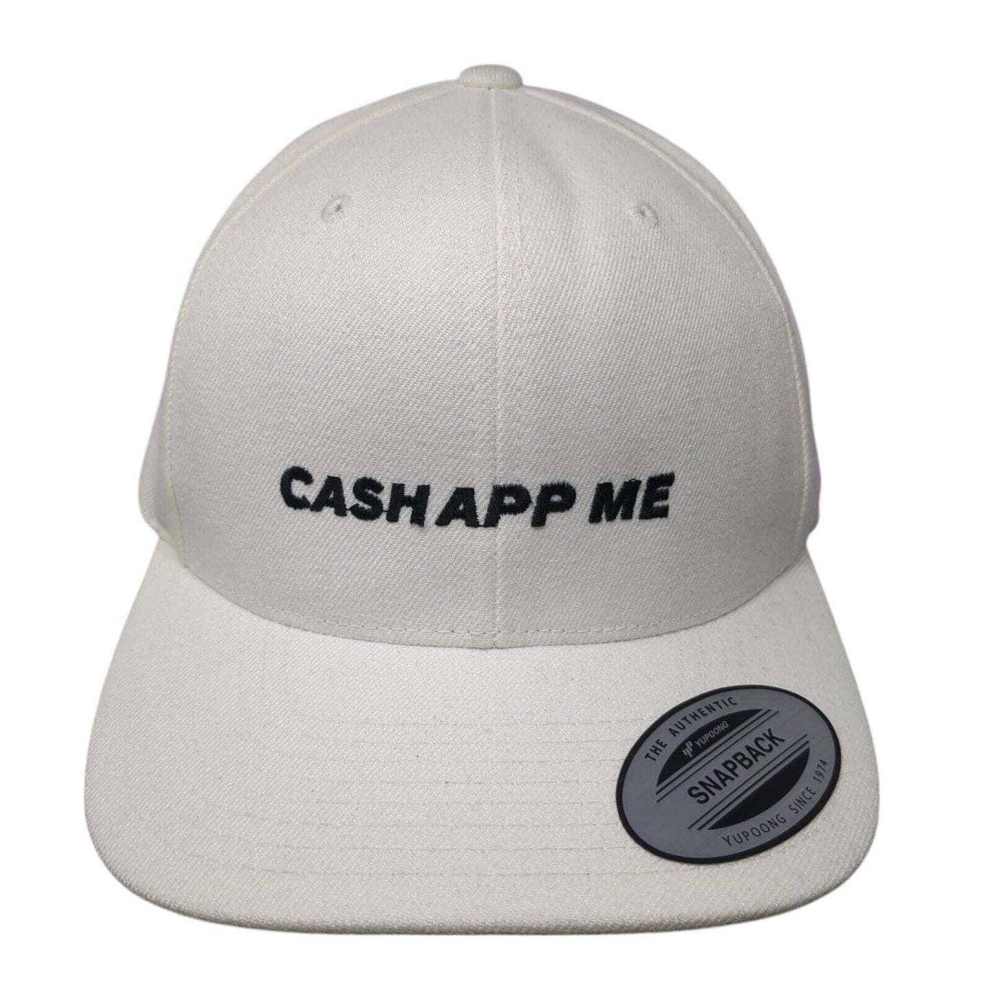 Cash App Me Snapback Hat White One Size Adjustable Embroidered Classics Yupoong