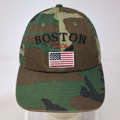 Bay State Apparel Boston Baseball Cap Green Camo American Flag One Size Hat
