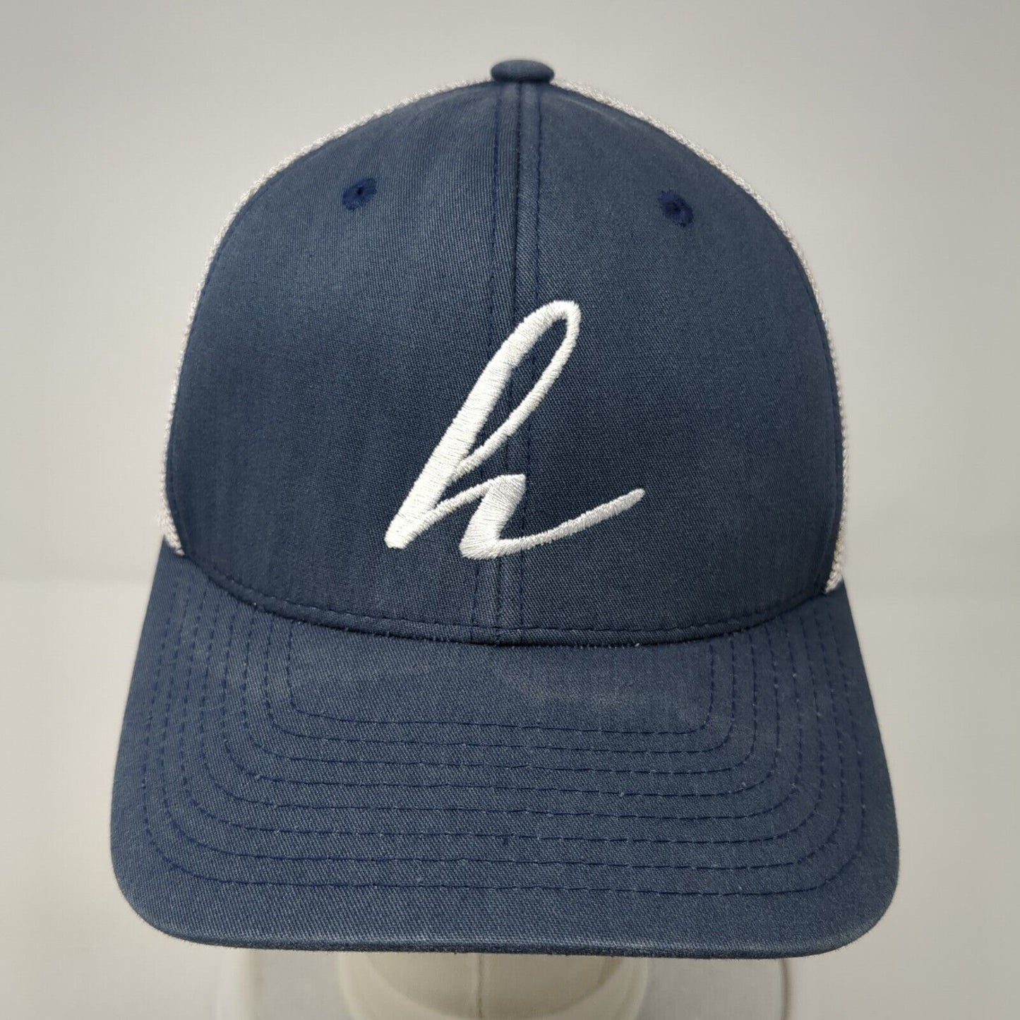 H Fitted Trucker Hat Blue One Size Adjustable Flexfit Mesh Back 6 Panel Yupoong