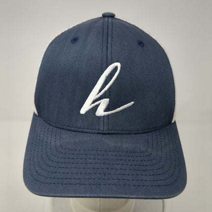 H Fitted Trucker Hat Blue One Size Adjustable Flexfit Mesh Back 6 Panel Yupoong