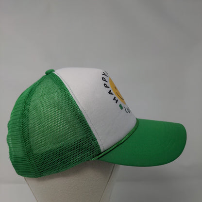 Happy Smile Lucky Snapback Trucker Hat Green OSFM Mesh Back David and Young
