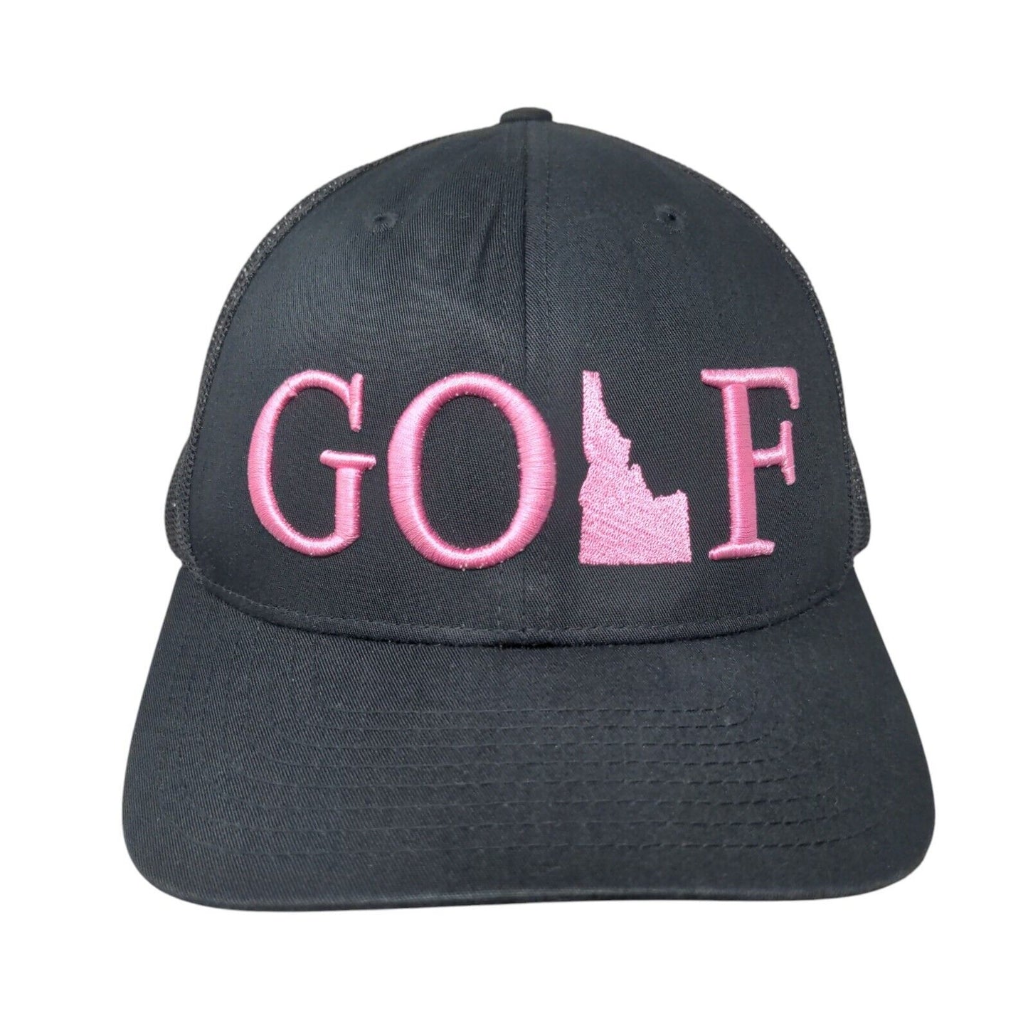 Golf Snapback Mesh Back Trucker Hat Black One Size Embroidered 6 Panel