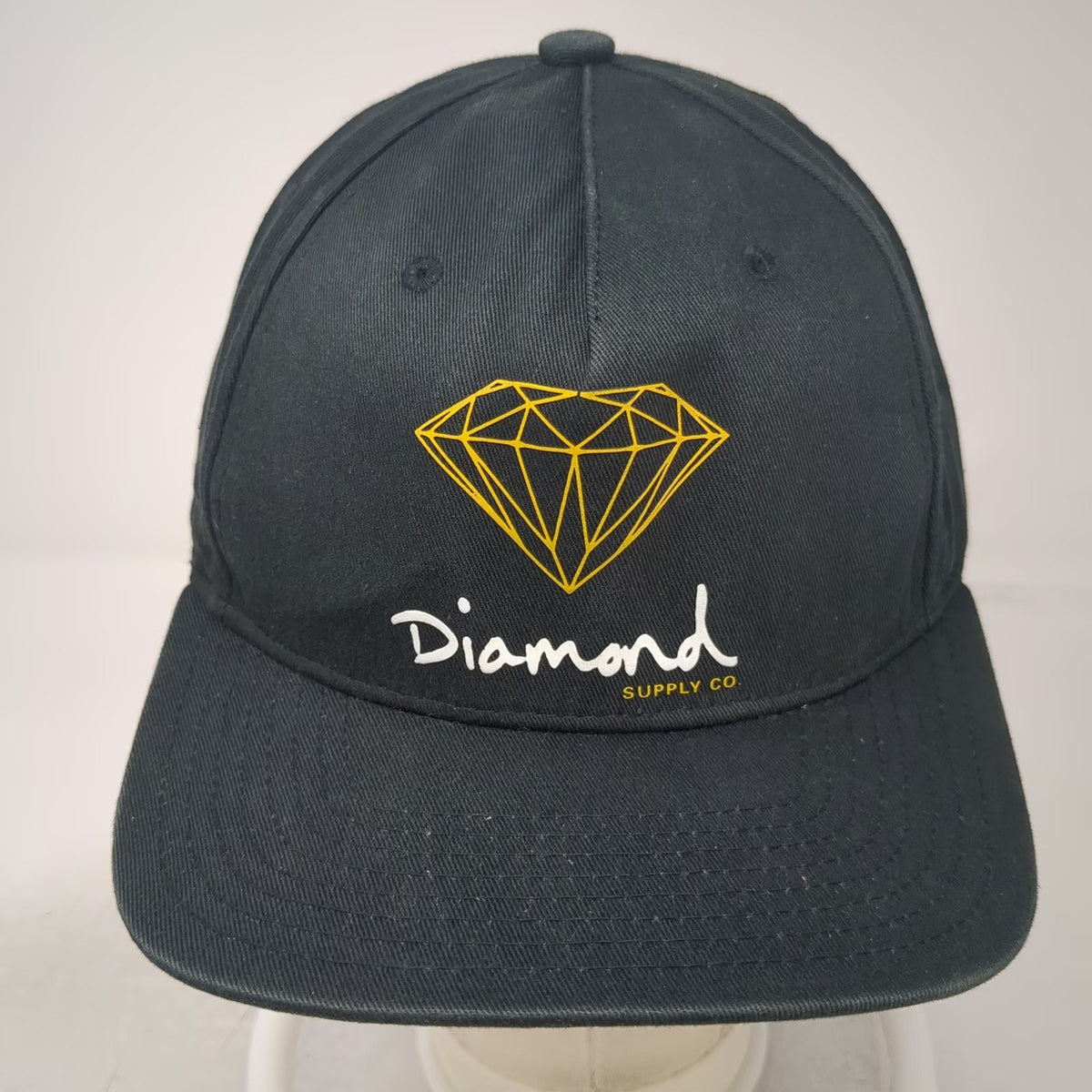 Diamond Supply Co. 5 Panel Black Hat One Size Cotton Flat Brim Snapback Logo