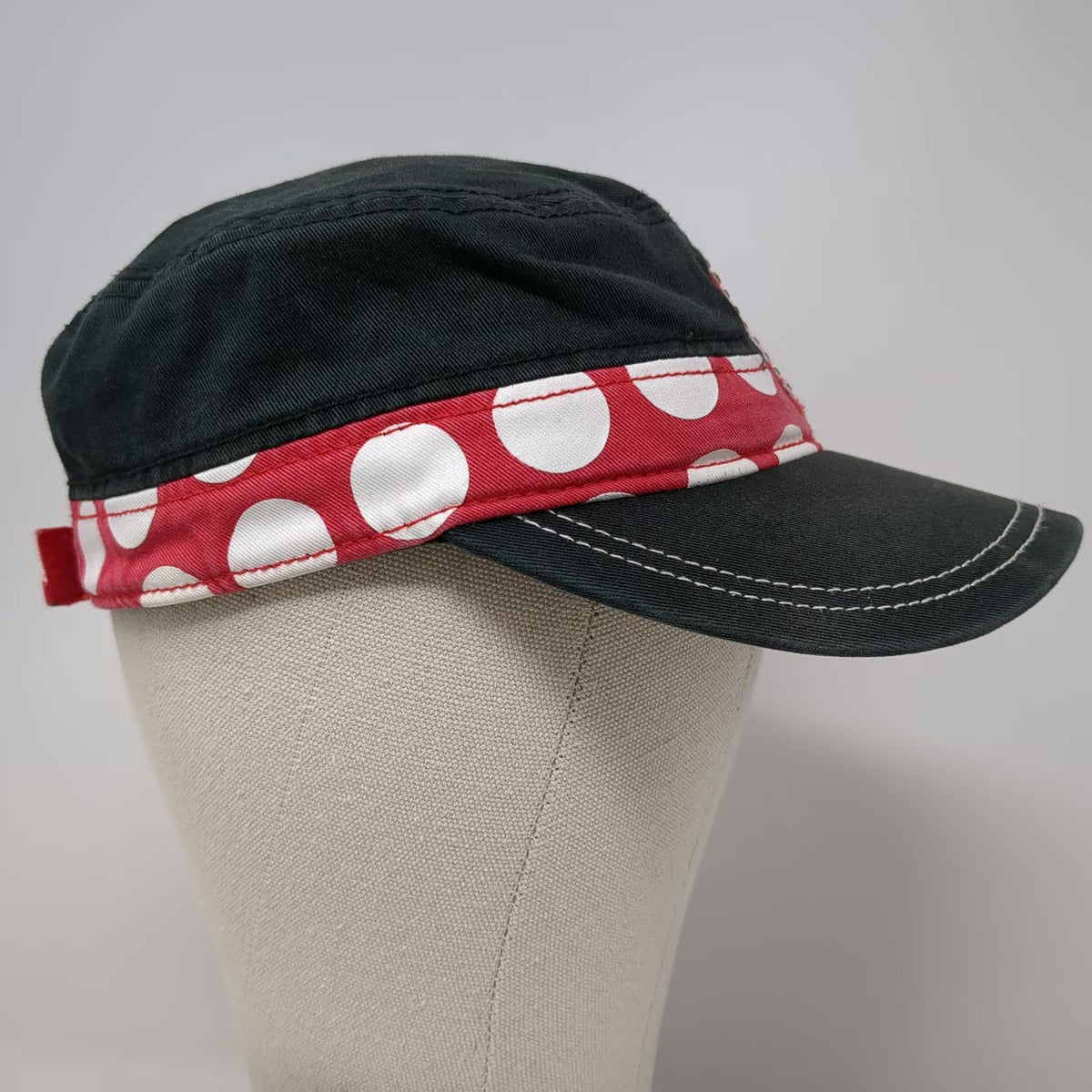 Disney Parks Army Cap Black One Size Rhinestone Polka Dot Bow Hat Minnie Mouse