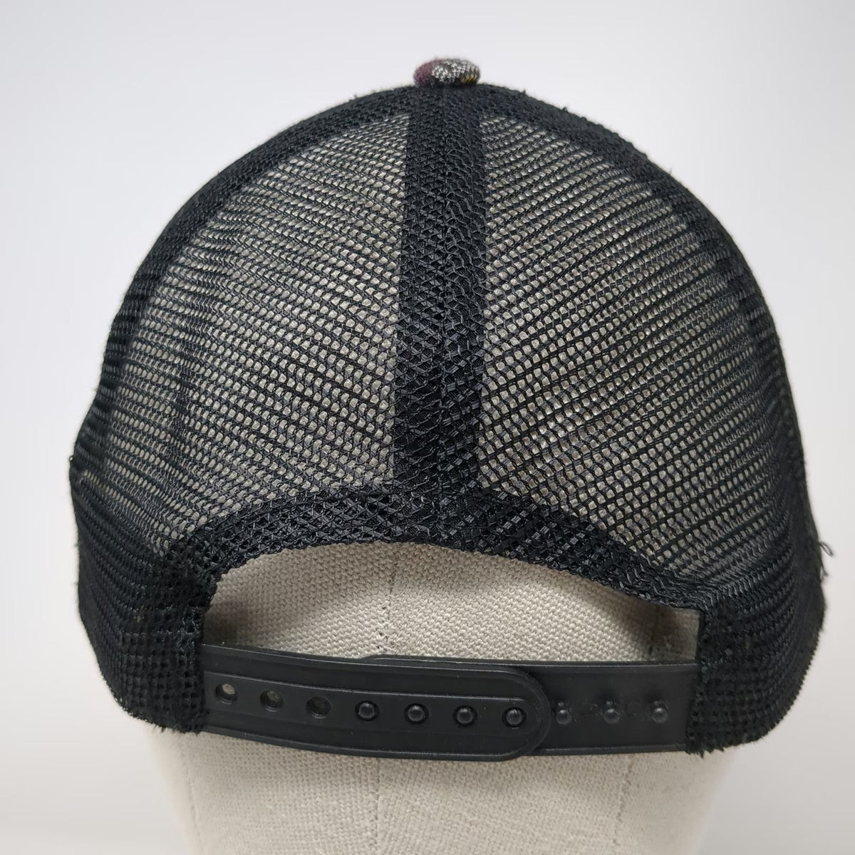 Trucker Hat Black Multi One Size Mesh Back Snapback Striped Woven Pattern Hat