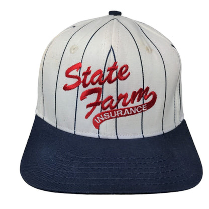 State Farm Insurance Snapback Trucker Hat Pinstripe White Vintage USA Logo