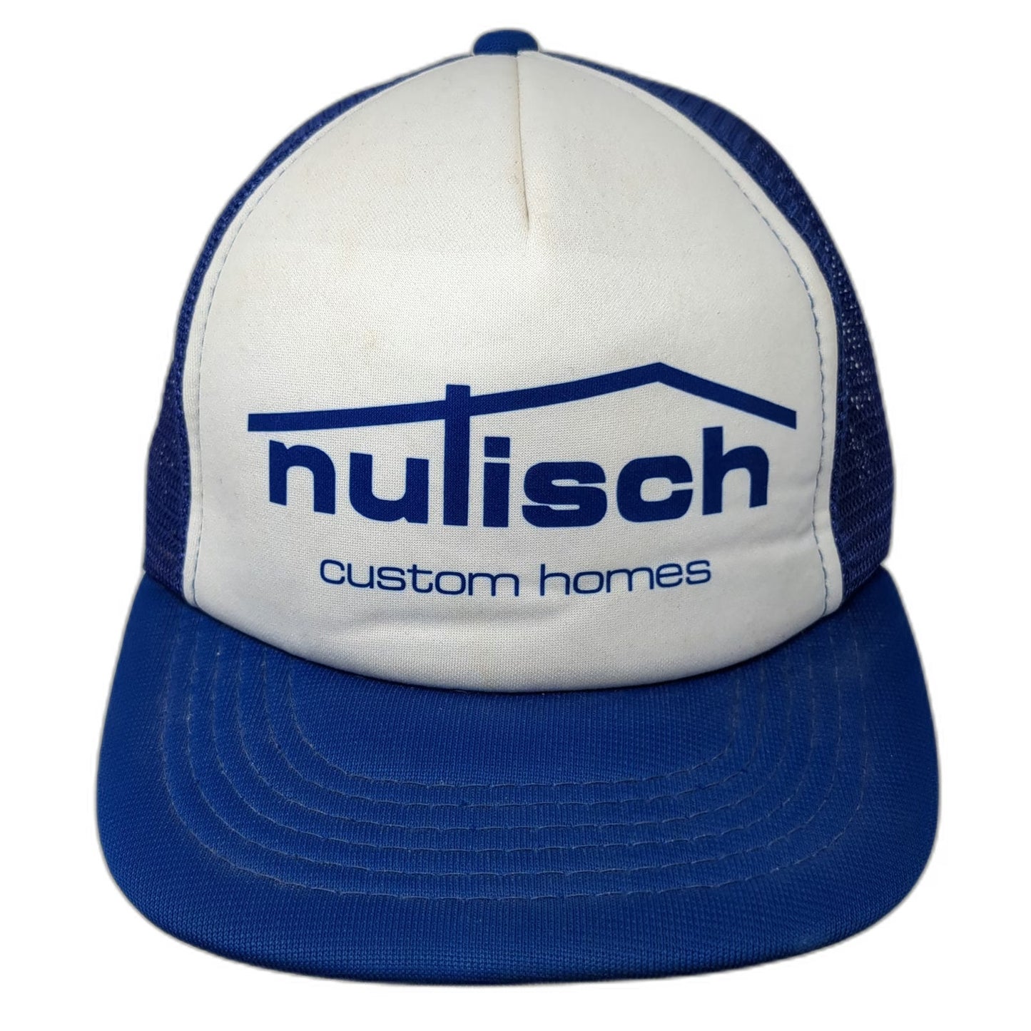 Headliner Trucker Hat Blue White OSFM Mesh Snapback Nulisch Custom Homes Logo