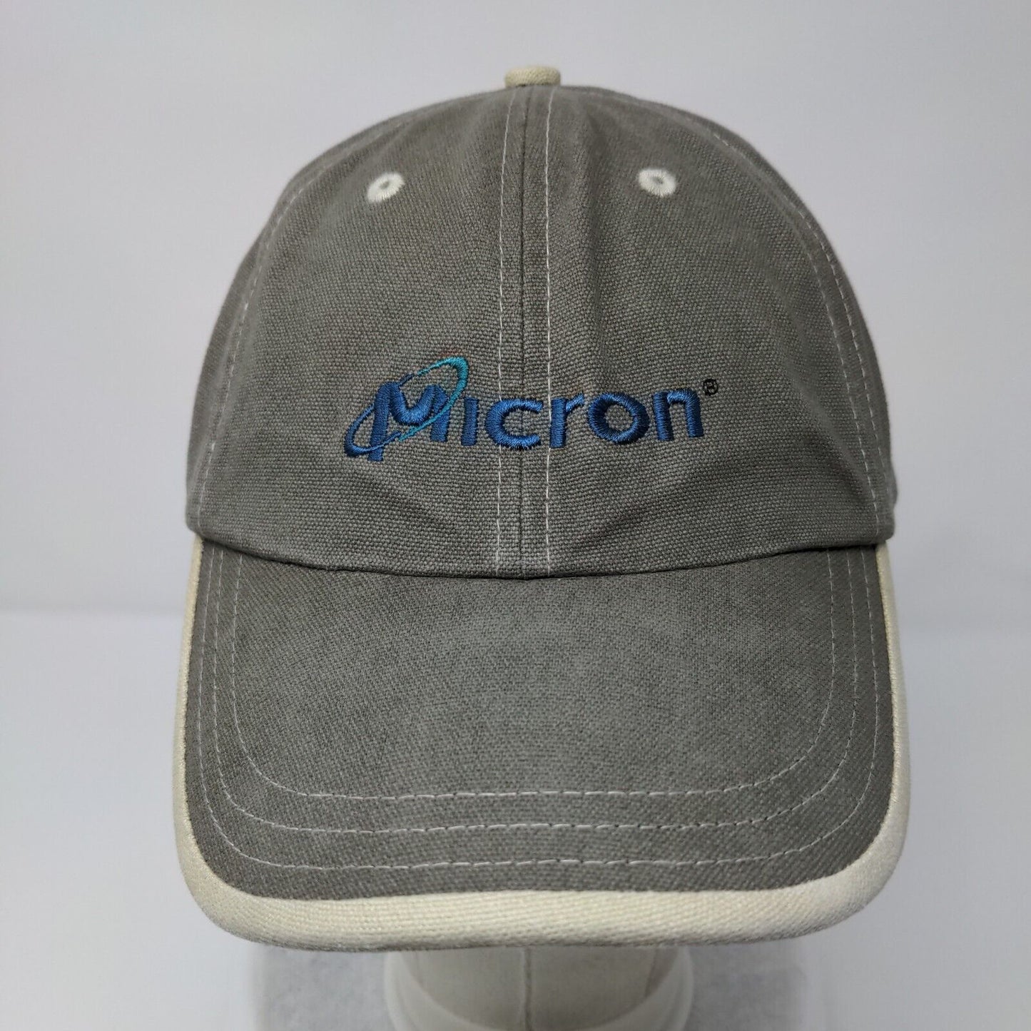 Micron Strapback Hat Grayish Brown One Size Adjustable Embroidered Adams Cotton