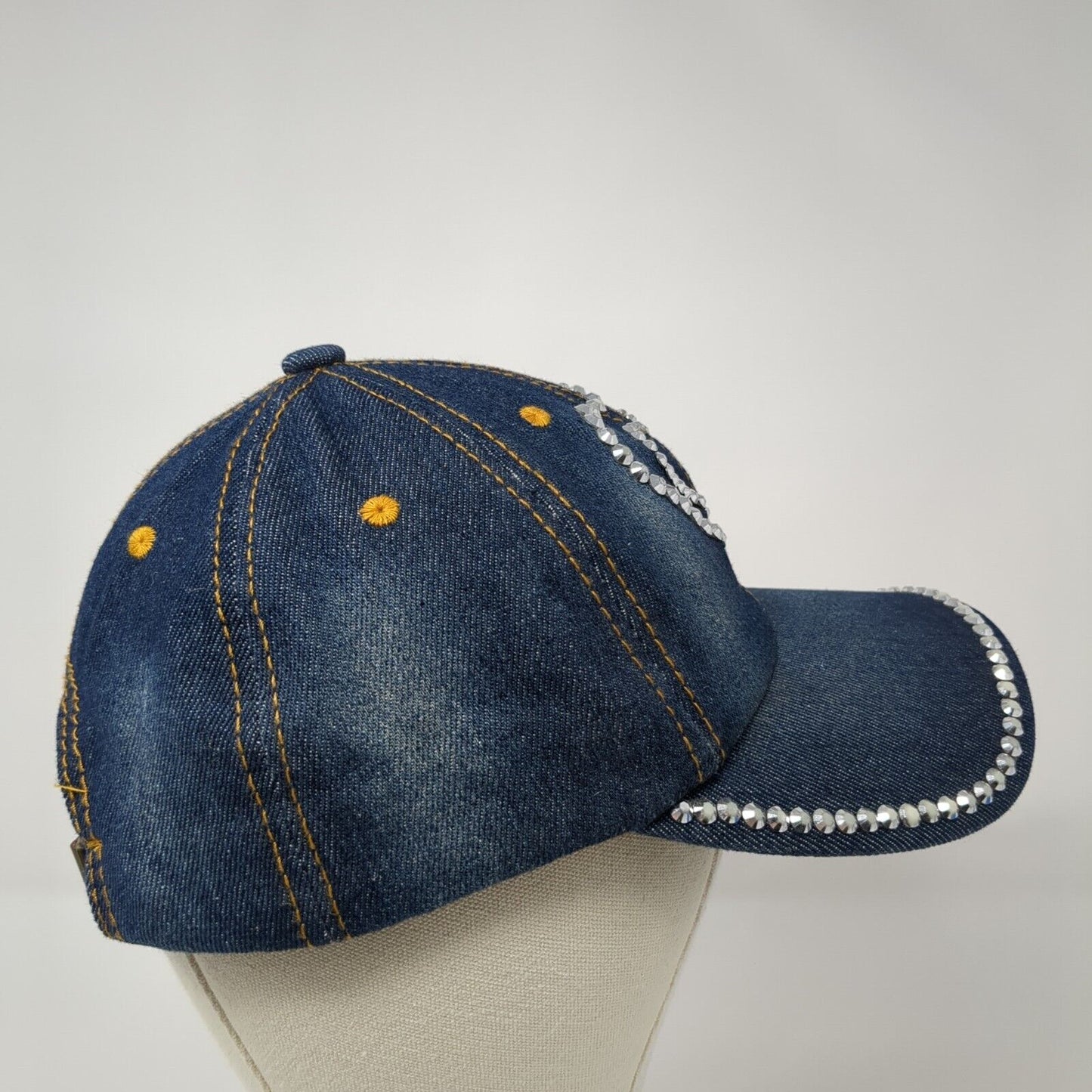 Bedazzled Heart Slideback Hat Blue One Size Adjustable Denim Rhinestone Blank