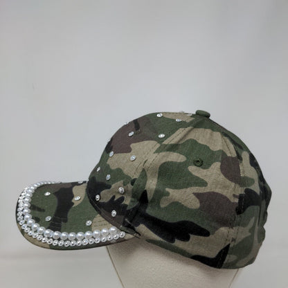 Pearl Bling Strapback Hat Camouflage One Size Adjustable 6 Panel