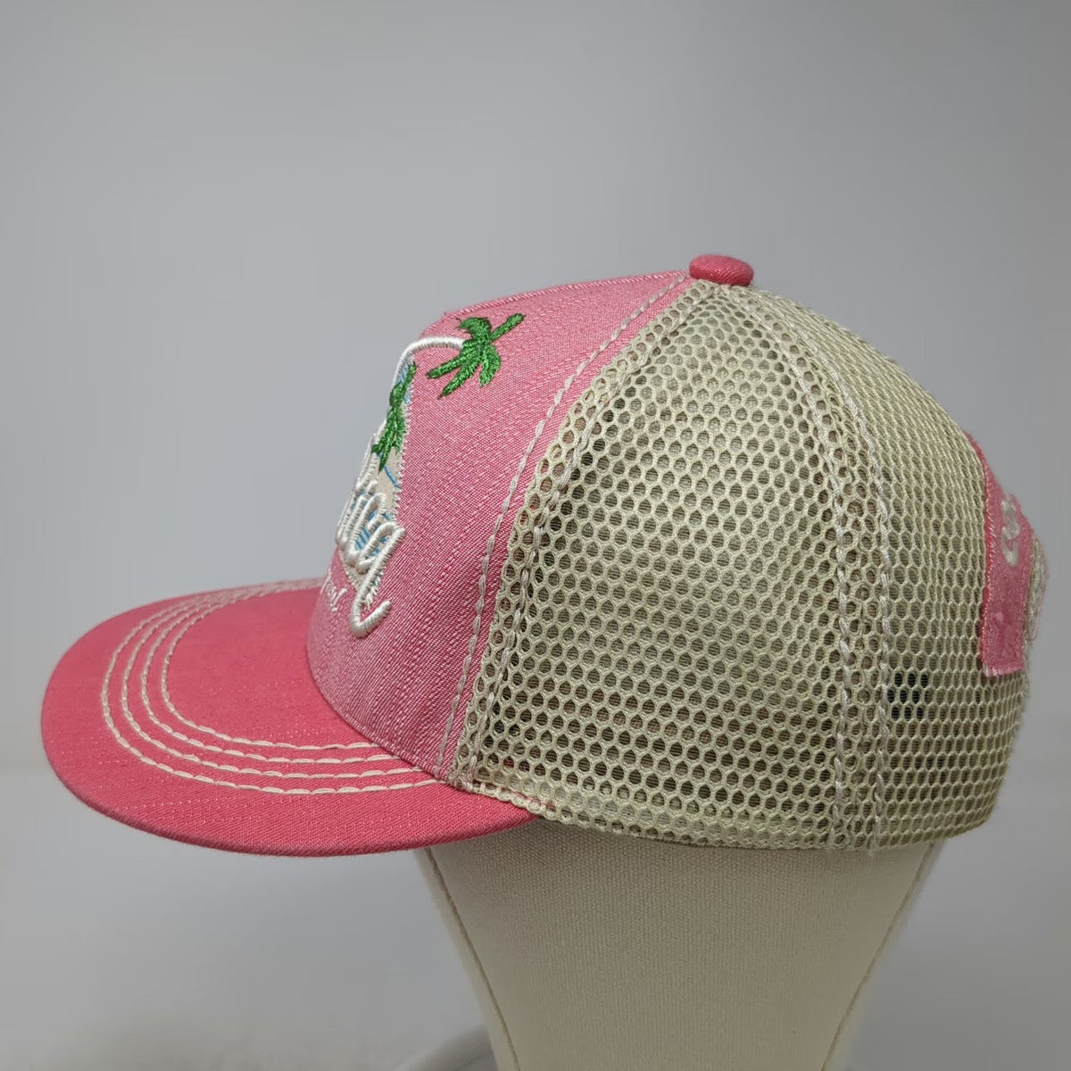 Pura Vida Adventure Costa Rica Trucker Hat Pink OSFM Snapback Mesh Palm Trees