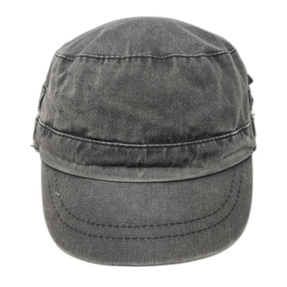 Army Cap Gray One Size Side Buckles Elastic Back Faded Cotton Military Hat