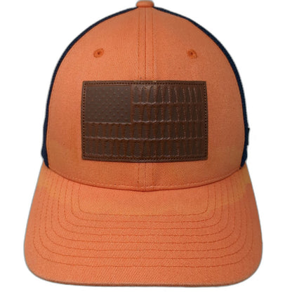 Columbia Baseball Orange M Mesh Flexfit Bullet American Flag Patch Outdoor Hat