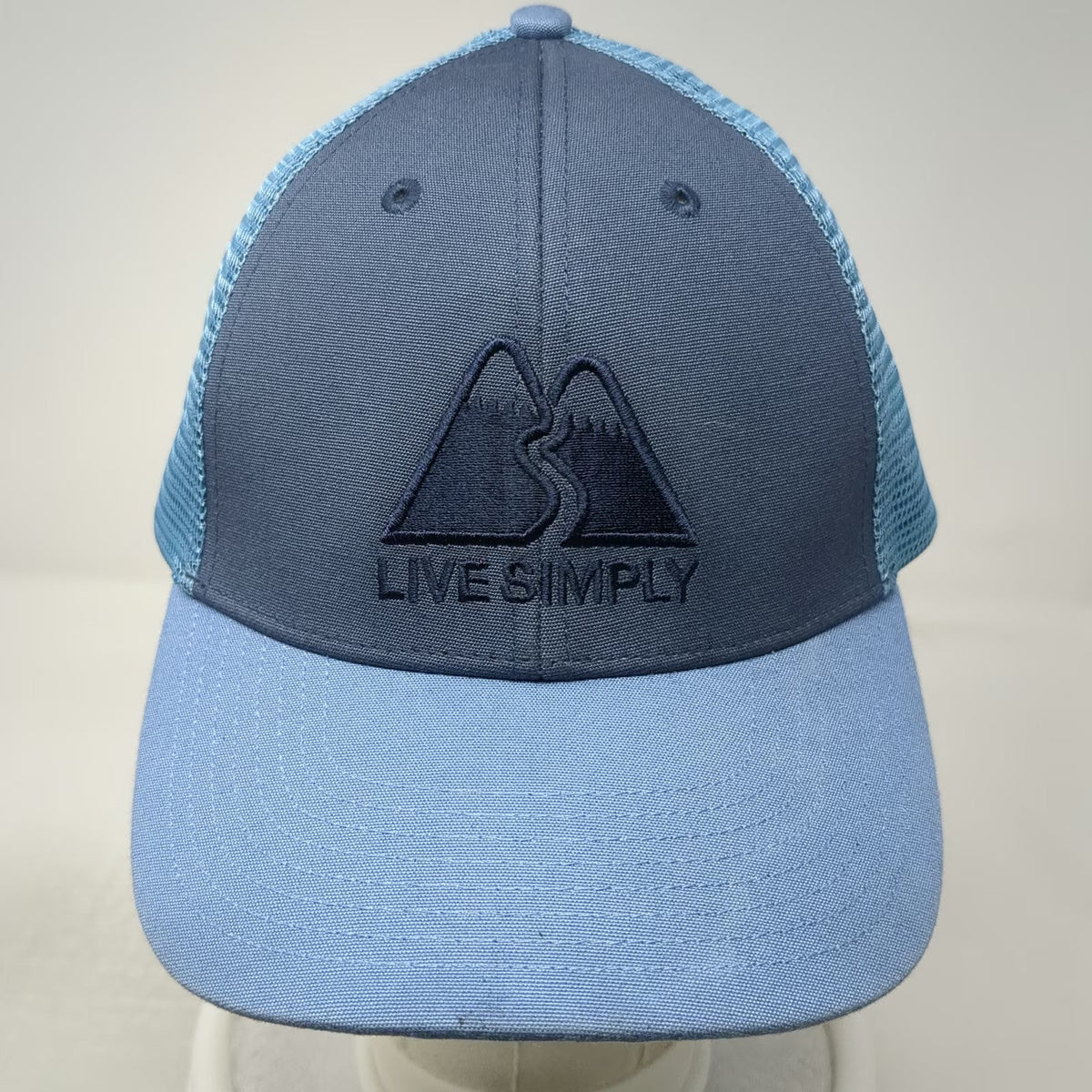 Patagonia Trucker Hat Blue One Size Live Simply Mountain Mesh Snapback Graphic
