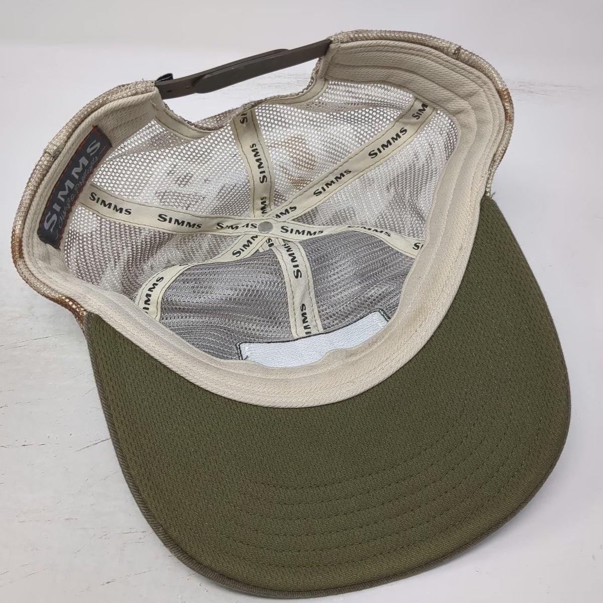 Simms Trucker Hat Green Brown Camo One Size Mesh Snapback Fishing Outdoor Patch