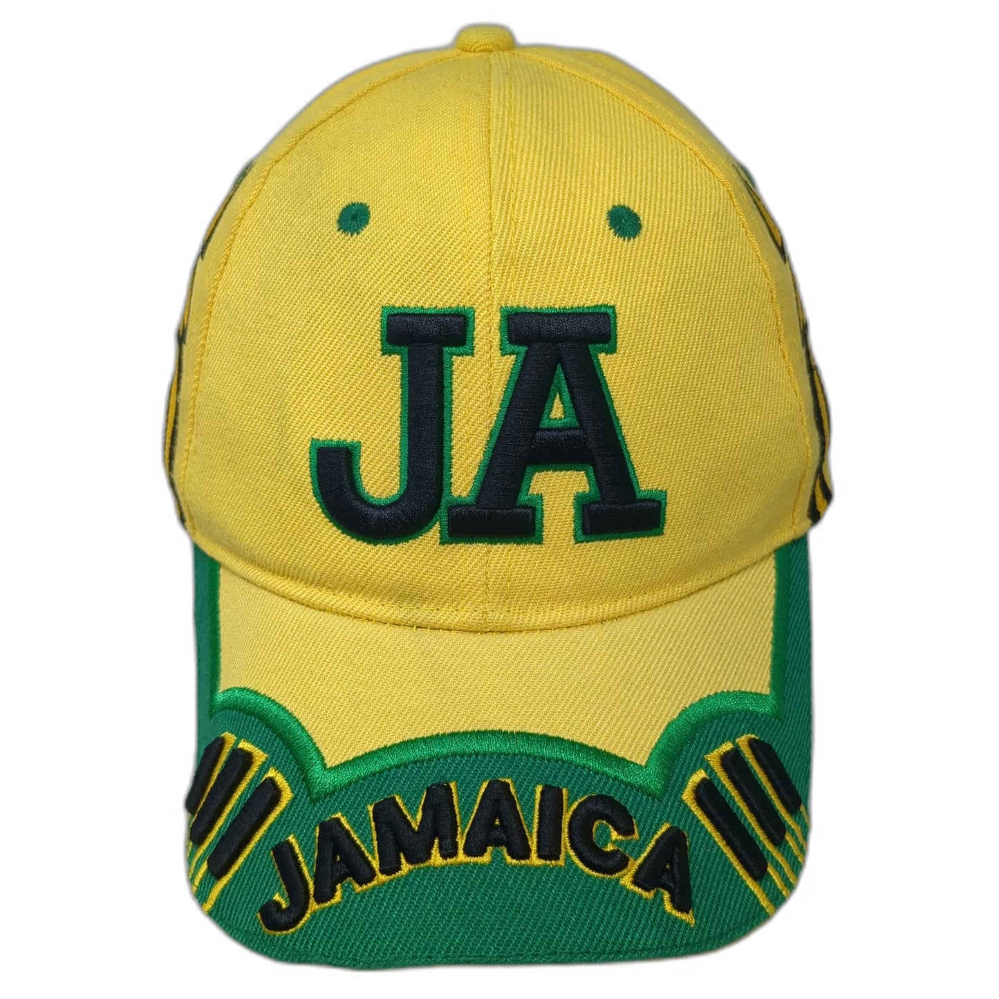 Jamaica JA Embroidered Yellow OSFM Baseball Cap Hat Green Black Strapback Logo