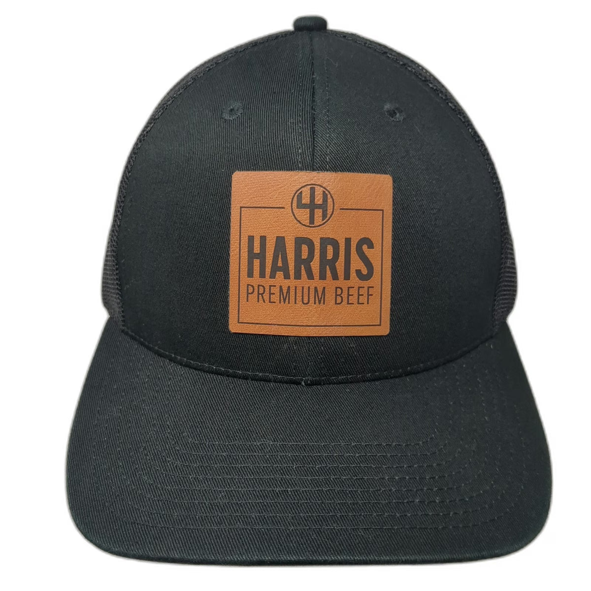 Outdoor Cap Trucker Hat Black OSFM Harris Premium Beef Leather Patch Snapback