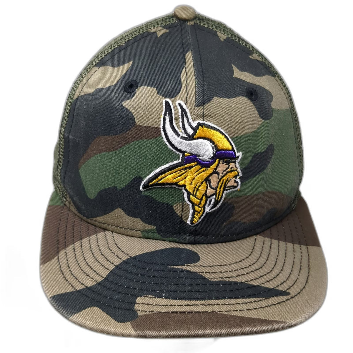 New Era 9FIFTY Trucker Hat Green OSFM Minnesota Vikings NFL Camo Mesh Snapback