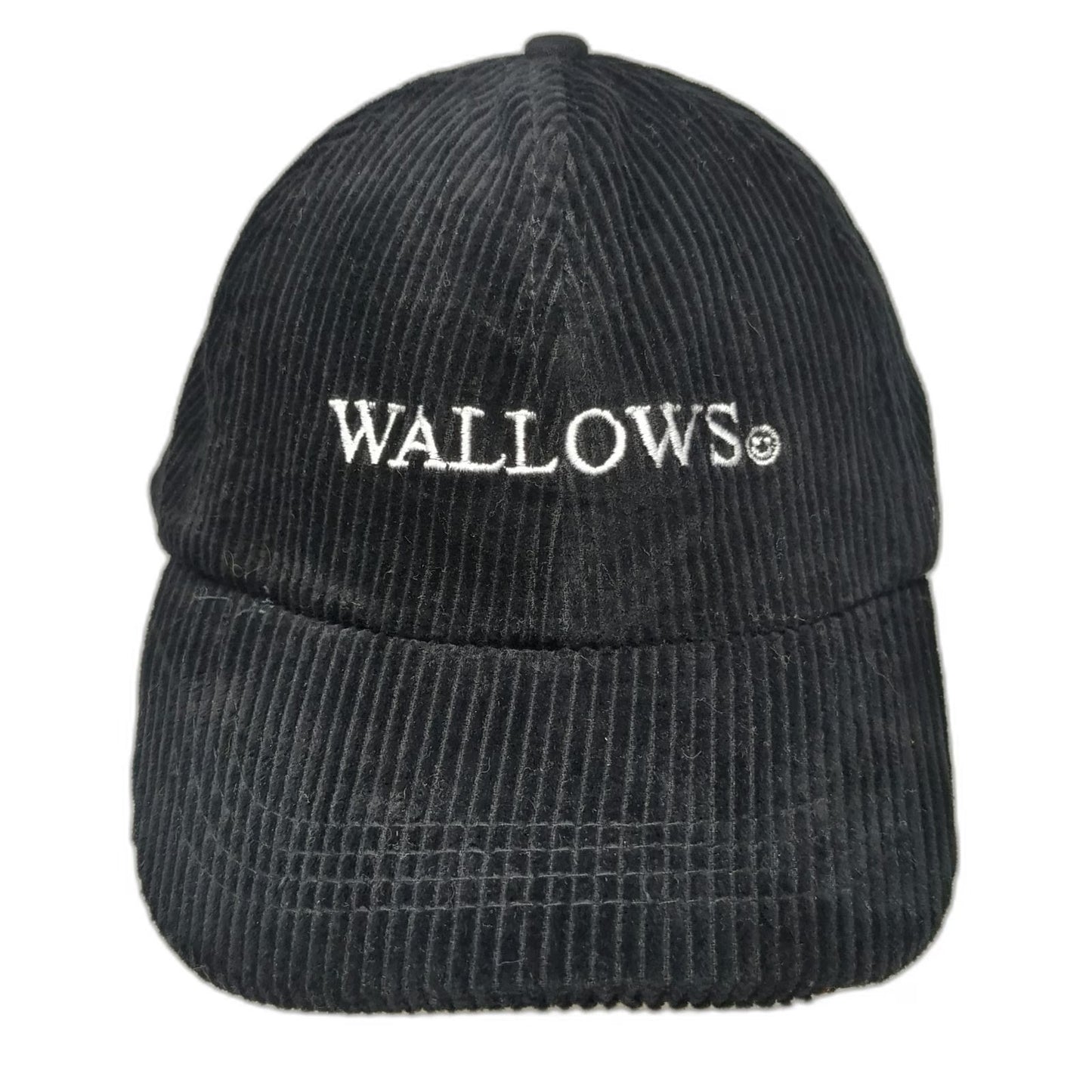 Wallows Black OS Baseball Cap Corduroy Slideback Smiley Face Band Merch Hat