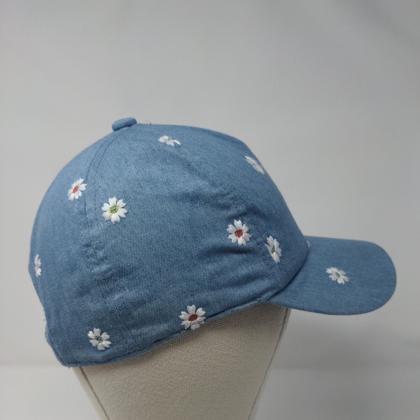 Unbranded Stretch Fitted Hat Blue OSFA Denim Embroidered Flowers