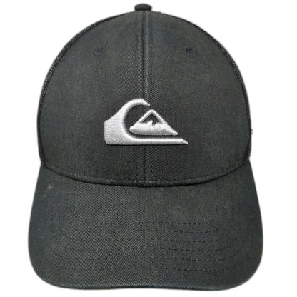 Quiksilver Trucker Hat Black One Size Mesh Snapback Mountain Wave Surf Logo
