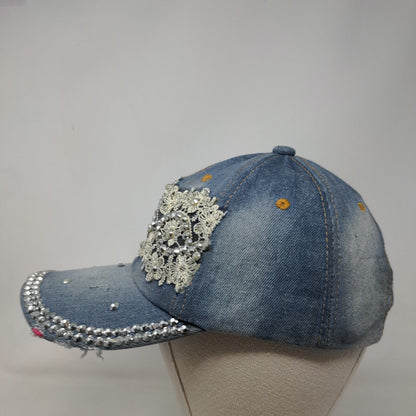Unbranded Denim Slideback Hat Blue OSFM Studded Rhinestone Bling