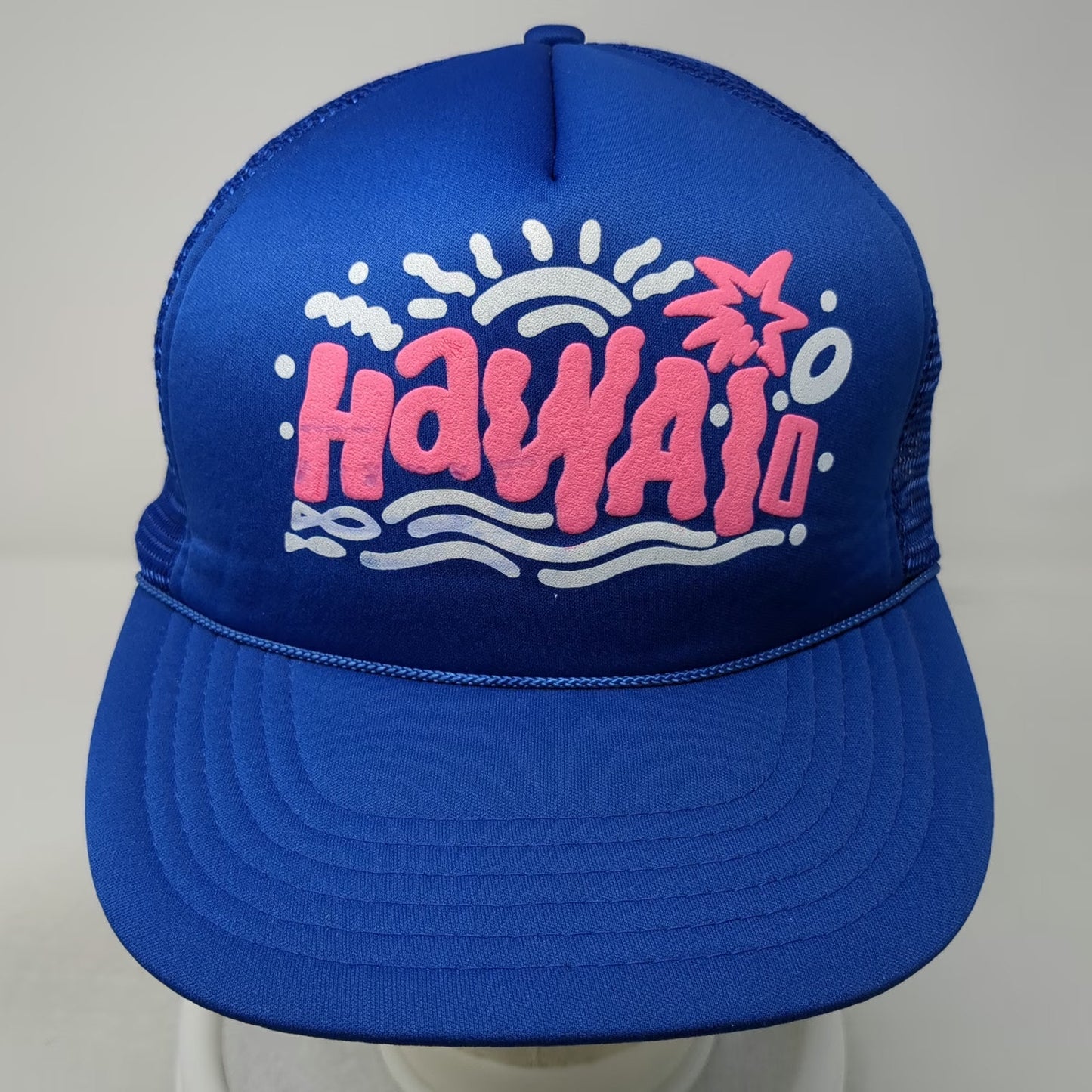 Hawaiian Headwear Blue OS Trucker Hat Pink Hawaii Graphic Mesh Snapback Rope