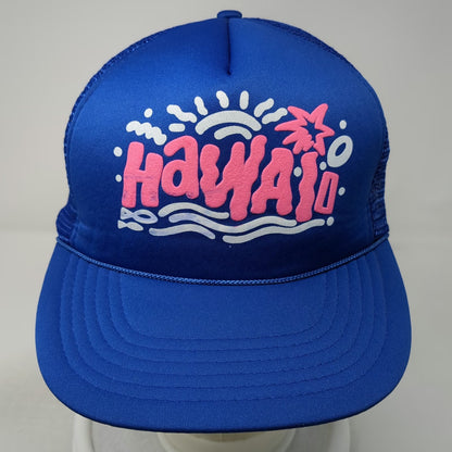 Hawaiian Headwear Blue OS Trucker Hat Pink Hawaii Graphic Mesh Snapback Rope