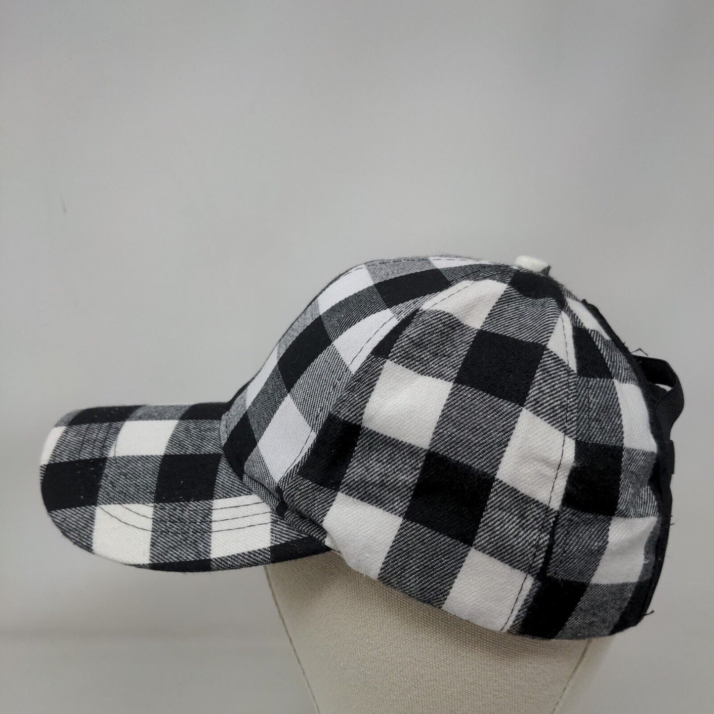 Unbranded Strapback Ponytail Hat Multicolor OS Plaid Criss Cross Back Blank