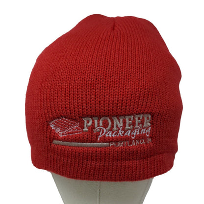 Port & Company Men's Pioneer Packaging Knit Beanie Hat Cap Red Embroidered