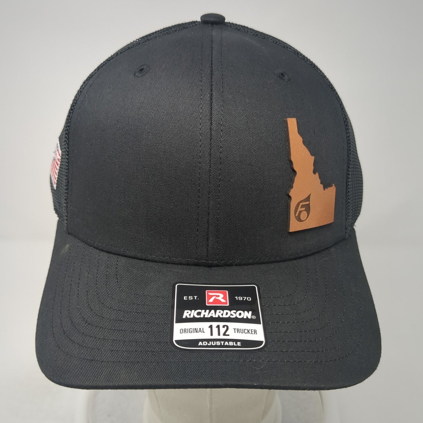 Idaho Leather Patch Snapback Trucker Hat Black One Size Mesh Back