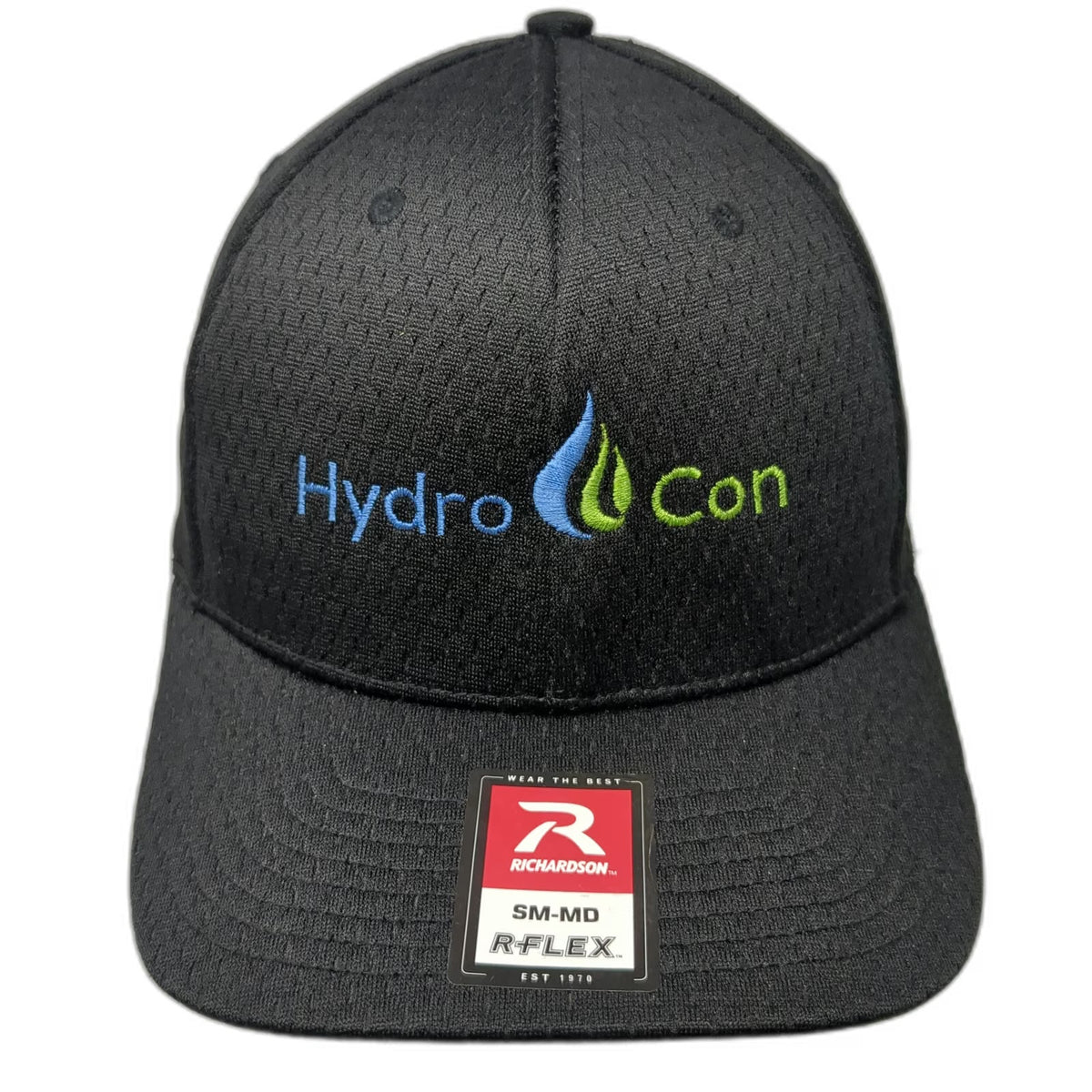 Richardson Baseball Cap Black M Hydro Con Logo Stretch Fit Hat Polyester Mesh