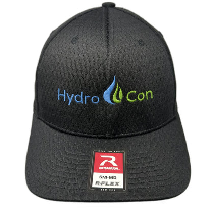 Richardson Baseball Cap Black M Hydro Con Logo Stretch Fit Hat Polyester Mesh