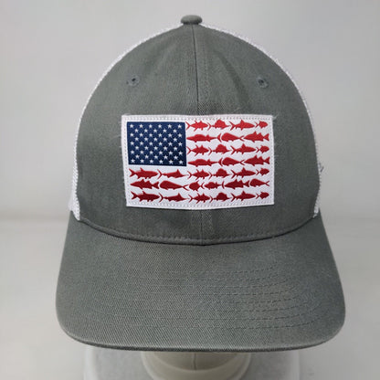 Columbia PFG Fitted Trucker Hat Gray S/M Embroidered Patriotic Mesh Back