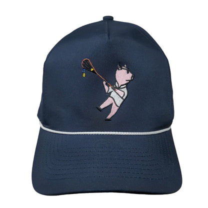 Pig Embroidered Snapback Hat Blue OSFA Adjustable Vented Holes Rope Imperial
