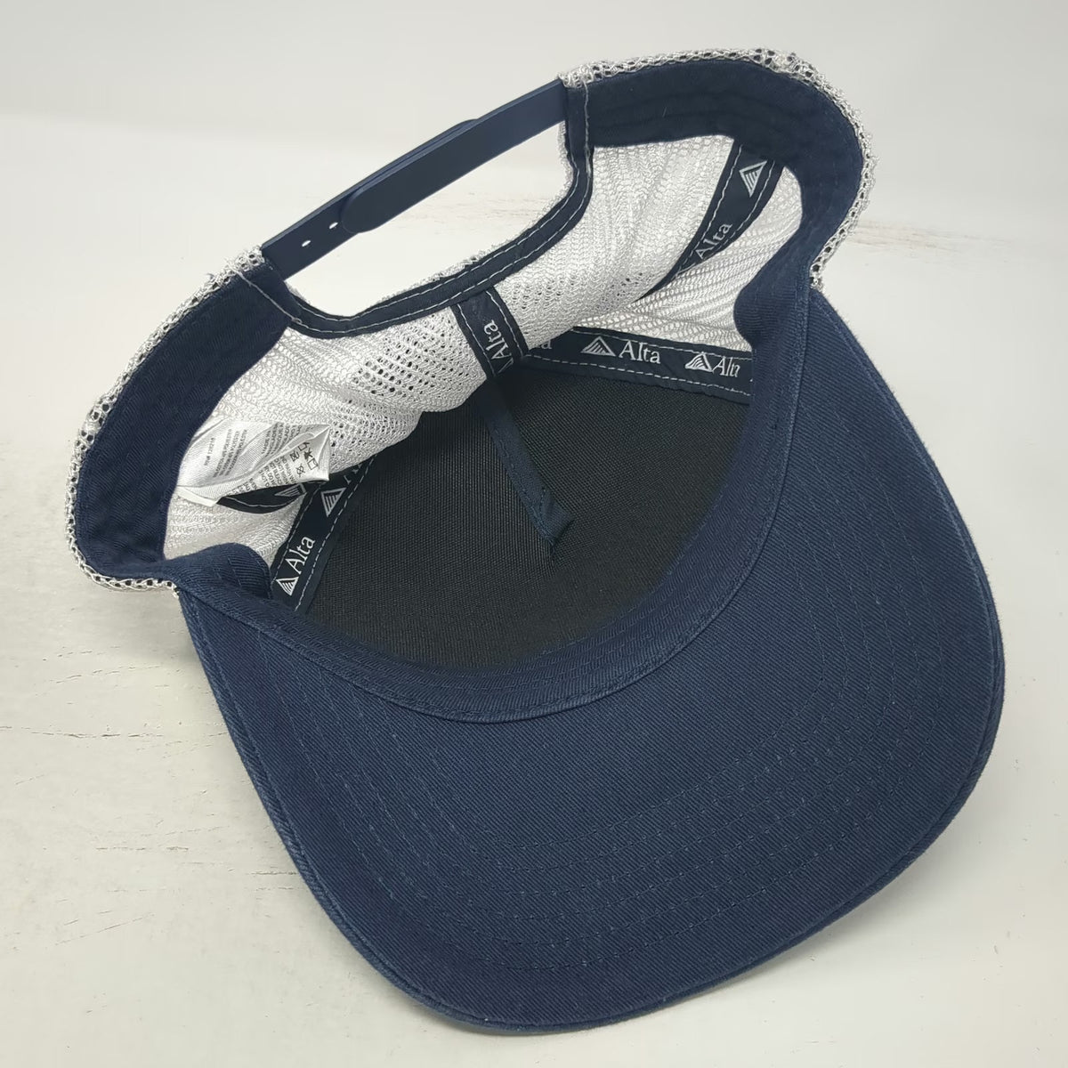 Alta Trucker Hat Blue One Size Mesh Snapback Mountain Logo Stripes Cotton Poly