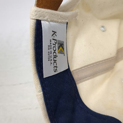 K-Products 5 Panel White Blue OS Vintage Hello Sugar Seedex Leather Strap Hat