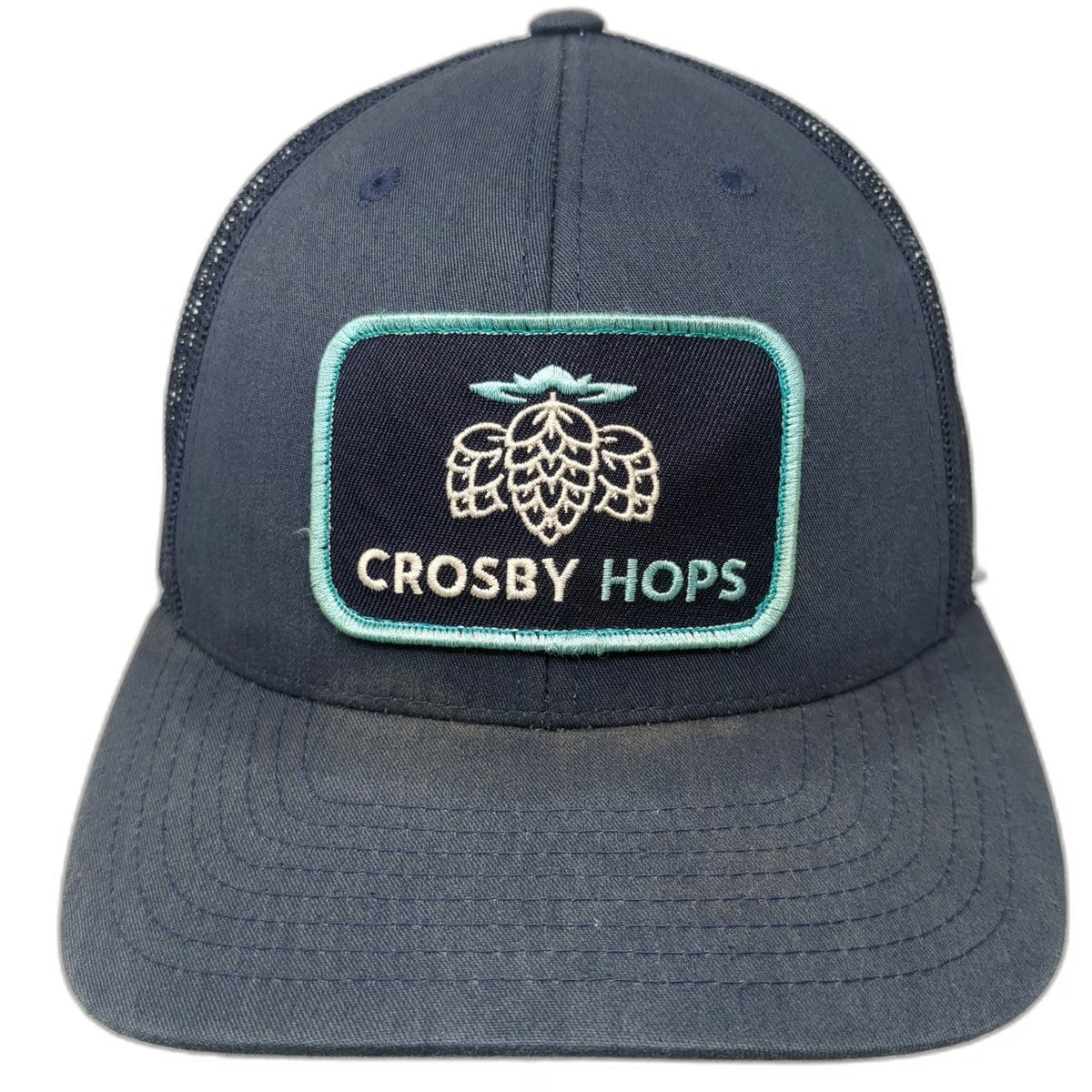 Yupoong Trucker Hat Blue One Size Crosby Hops Patch Mesh Snapback Adjustable