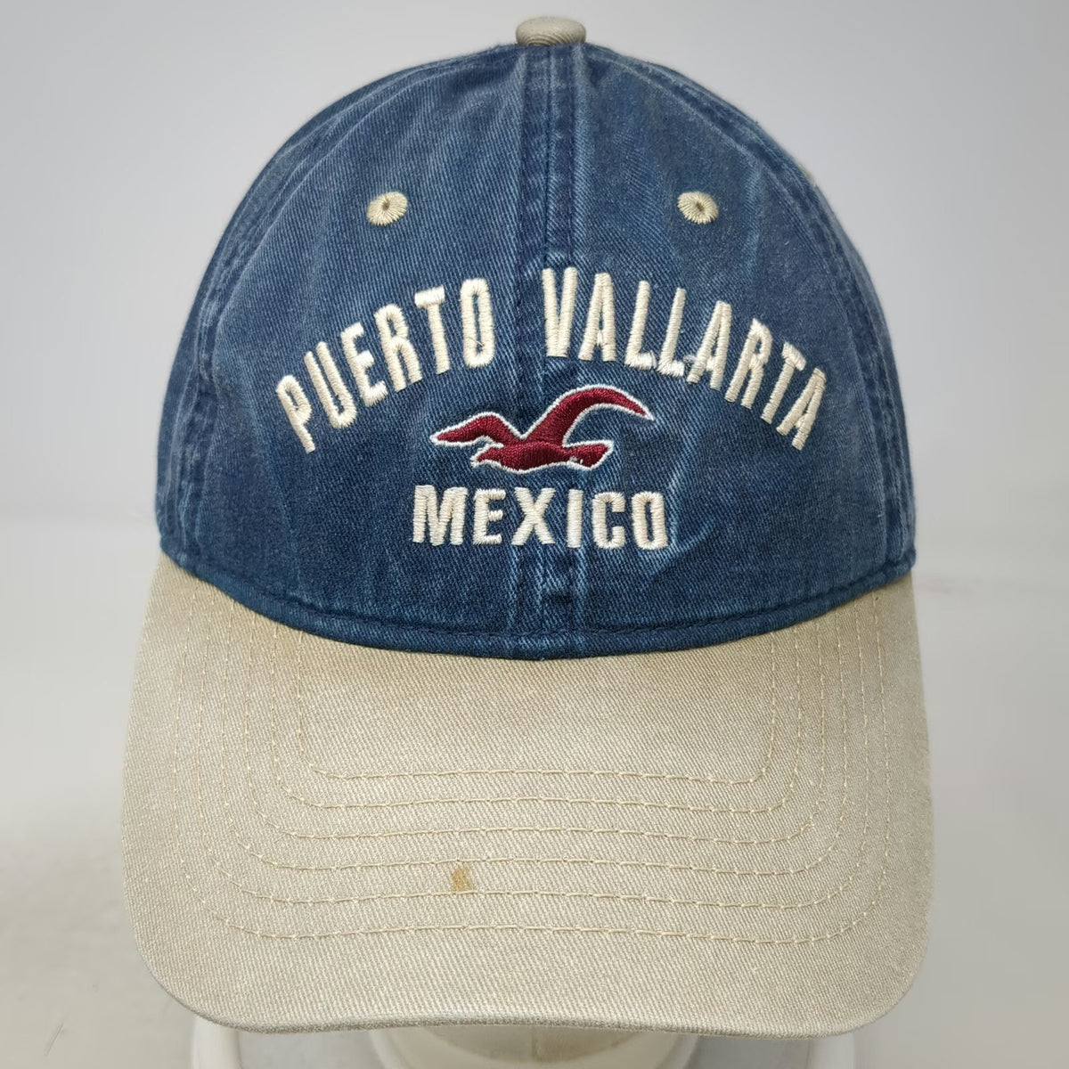 Explosion Baseball Cap Blue Beige One Size Puerto Vallarta Mexico Bird Logo Hat
