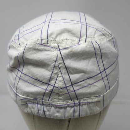 Nike Army Cap White Purple One Size Plaid Cotton Flat Top Elastic Back Hat
