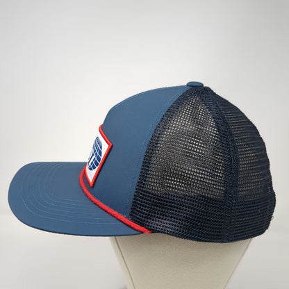 Blue Trucker Hat One Size IFSI Globe Patch Mesh Back Snapback Rope Structured