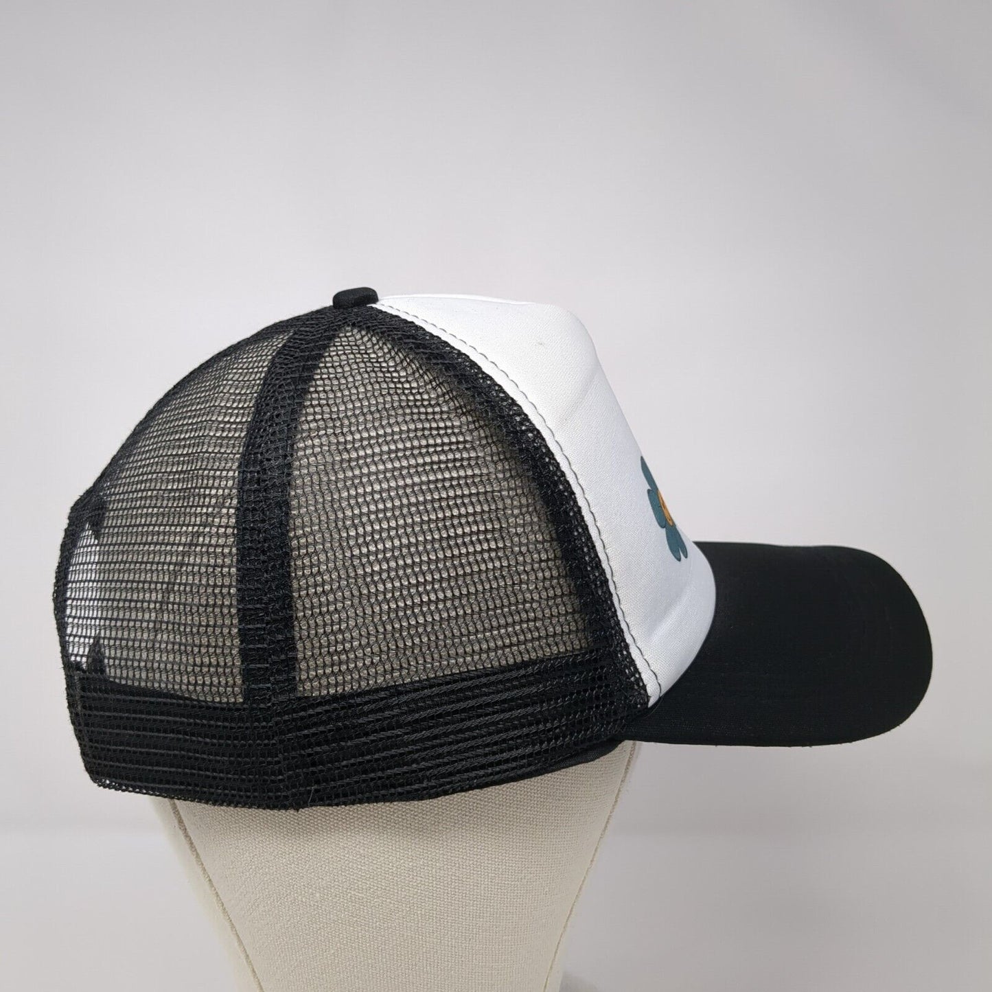 Smiley Flowers Snapback Trucker Hat Black OSFA Mesh Back Adjustable