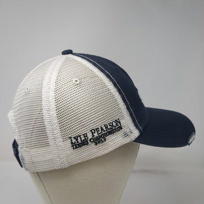 Blue White OSFM Baseball Cap Hat Mesh Back Distressed Sun Valley Idaho Tennis